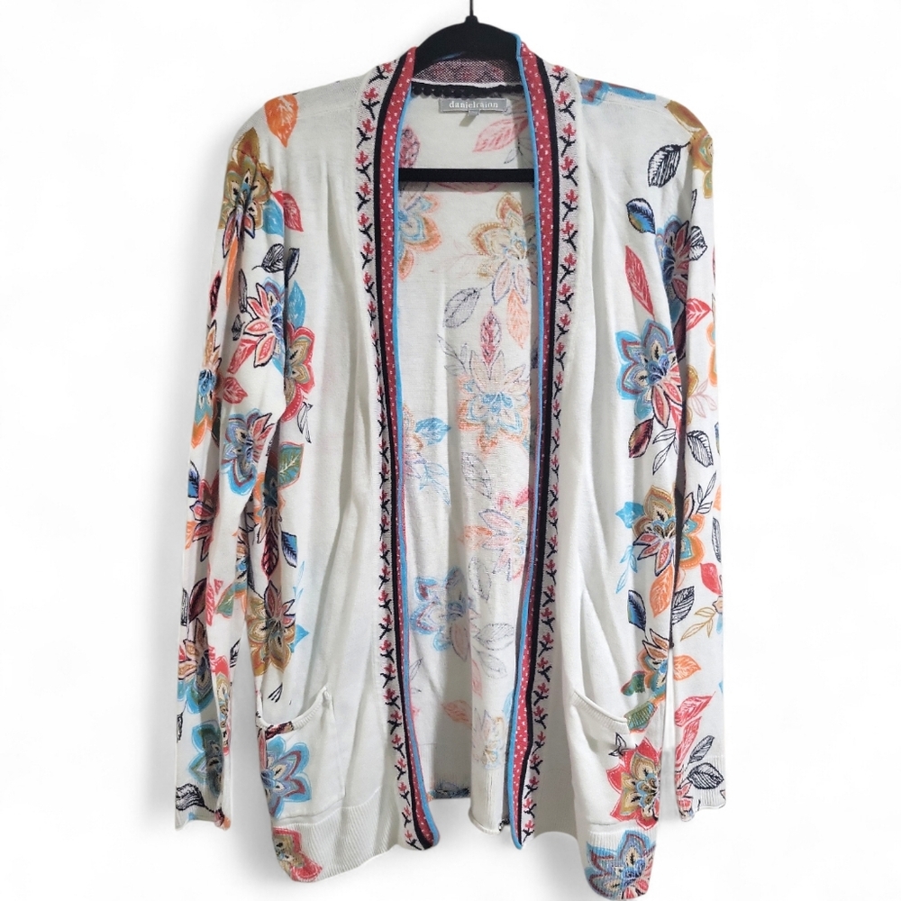 Daniel Rainn Cristiana Floral Print Linen Blend Open Front Cardigan Size L... - Picture 2 of 16